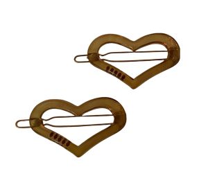 Vintage Pair of 1960’s Translucent Brown French Heart Barrettes - Fashionconstellate.com
