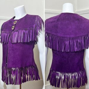 Small to Medium | 1960's Vintage Purple Suede Fringed Vest by Marquis of London