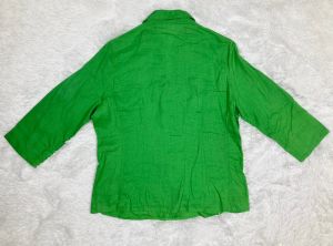 L/ 90’s Lime Green Linen Shirt with 3/4 sleeves, Vintage Button Up Blouse with Shell Button - Fashionconstellate.com