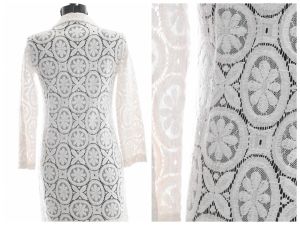 1970s Duster | Vintage 60s 70s Pink & White Lace Duster Dress | Maxi Lace | Size XXS/XS - Fashionconstellate.com