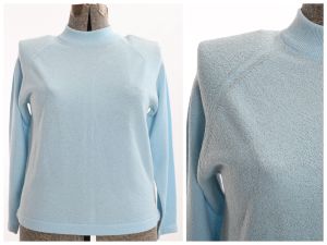 Vintage 60s Early 70s Pale Blue Knit Long Sleeve Shirt by Talbott Travler | Size L/XL