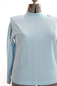 Vintage 60s Early 70s Pale Blue Knit Long Sleeve Shirt by Talbott Travler | Size L/XL - Fashionconstellate.com