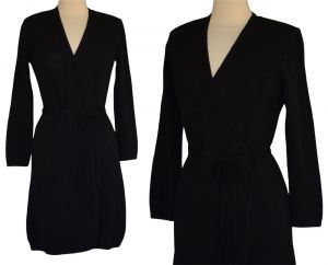 St John Knits Wrap Dress, SJK Black Santana Knit Dress, Vintage 80s St. John Dress, Size M Medium