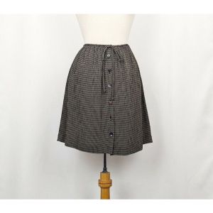 90s Y2K New Deadstock Vintage Skirt Short Black Tan Plaid Tie Waist Button Front by Clio | Misses S