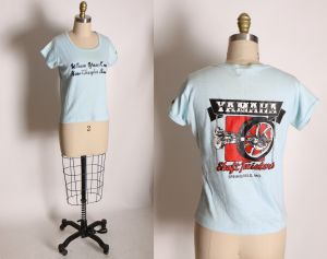 1970s 1980s Blue Short Sleeve Yamaha Graphic T Shirt by Yamaha
