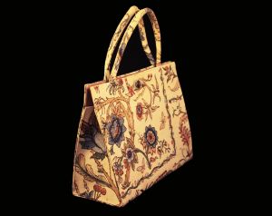 1960s Tapestry Floral Purse - Margaret Smith 60s Handbag - Roomy Medium Tote with Open Top - Vintage - Fashionconstellate.com