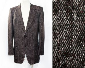 Men's Medium 1950s Suit Jacket - Mens 50s 60s Salt & Pepper Tweed Mid Century Blazer - Black White