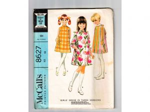 1966 Girl's Mini Dress Sewing Pattern - 1960s Size 12 Childs A Line Mod Sheath - Sleeveless Half