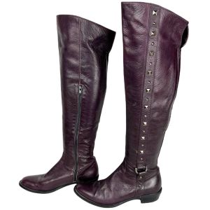 Vintage 1990s Italian Leather Boots Eggplant Purple Ladies Size 37 - Fashionconstellate.com