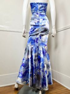 Small | Y2K Vintage Blue and Silver Watercolor Print Mermaid Gown by Jump! | Prom Dress - Fashionconstellate.com