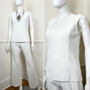 Small to Medium | 1970's Vintage Mod White Top and Pants Set