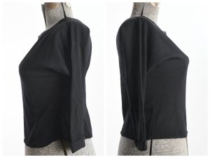 1950s Black Pinup Sweater | Vintage 50s Thin Wool Boat Neck Sweater | Dolman Sleeve | Size Medium - Fashionconstellate.com