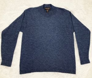 M/ Men’s Heather Blue Wool Blend Mock Neck Sweater, High Neck Academia Pullover Sweater