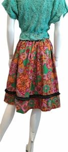 1960s 1970s Psychedelic Floral Print Heavy Cotton Fringed Skirt - Fashionconstellate.com