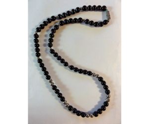 Vintage 80s Choker Necklace Black and Gold Tone Beads - Fashionconstellate.com