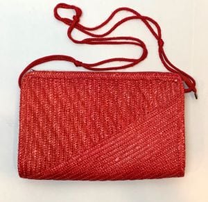 70s 80s Red Woven Straw Shoulder Bag | Wicker Bag | H 8.75'' x W 13'' x D 2.5'' - Fashionconstellate.com