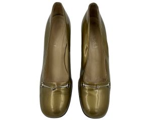 Vintage 1990s Gucci Pumps Gold Patent Leather Shoes Sz 38.5 - Fashionconstellate.com