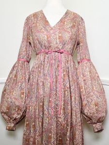 S - M | 1970s Vintage Cotton Floral Paisley Maxi Dress with Lantern Sleeves by Scarlet Speedwell - Fashionconstellate.com