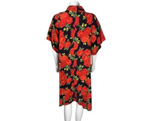 Vintage 1950s House Robe Red Roses Ladies Size L - Fashionconstellate.com