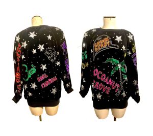 80s Bonnie Boerer HOLLYWOOD Glam Beaded Tunic Jumper | Nightclubs | Black Sequin Novelty Sweater