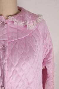 1960s 1970s Pink Quilted Long Sleeve Button Up House Coat Robe - L - Fashionconstellate.com