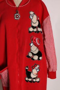 1980s Red Novelty Poodle Applique Long Sleeve Zip Up Night Gown Robe by Yikes - Fashionconstellate.com