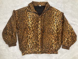 L/ 80’s/90’s Silk Animal Print Windbreaker Jacket, Lightweight Leopard Print Bomber by Fuda
