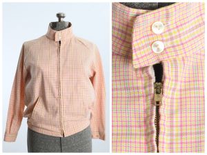 1960s Plaid Jacket by Haymaker  |Vintage Late 50s Early 60s Yellow Pink Plaid Lightweight Jacket | M