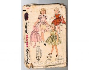 50s Sun Dress Sewing Pattern - 1950s Toddler Girls Size 4 Full Skirted Frock Pinafore Apron 