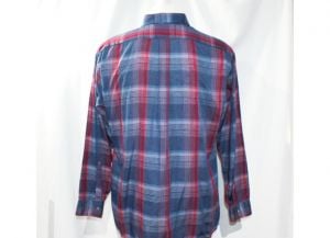 Men's XL Plaid Shirt - 1970s 80s Vintage Preppy Long Sleeve Mens Oxford Top - Dark Blue Red Shadow - Fashionconstellate.com