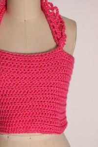 1970s Pink Crochet Halter Top Corset Lace Up Side Halter Crop Top - M - Fashionconstellate.com