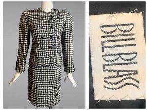 Bill Blass 80s Designer Houndstooth Wool Suit | Size XS | Perfect Like-New Condition