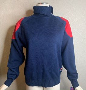 Fila 80s Wool Navy Turtleneck Sweater warm designer skiwear | size M L 8 10