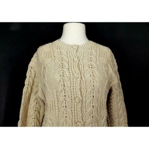60s Cardigan Sweater Beige Cable Knit Wool Hand Knit by Kennedy of Ardara | Vintage Misses S/M - Fashionconstellate.com