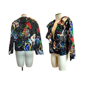 90s Y2K Diane Freis Multicolor Silk Ruffle Evening Jacket with Beading | New Old Stock | Fits M - L