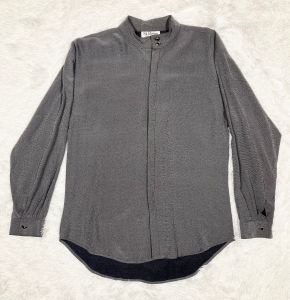 M/ 90’s Gray Dark Academia Blouse, Dark Grey Vintage Button Up Dress Blouse by St. Remo