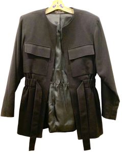 80s 90s Black Wool Minimalist Structured Belted Blazer | Giorgio Sant'Angelo | S/M - Fashionconstellate.com