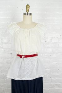 1970s white of the shoulder eyelet cotton blouse . medium - Fashionconstellate.com