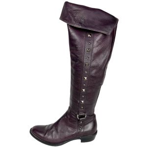 Vintage 1990s Italian Leather Boots Eggplant Purple Ladies Size 37