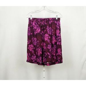 90s Shorts Burgundy Purple Floral Print Rayon by D.P.S. New York | Vintage Misses M