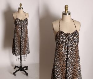 1960s Spaghetti Strap Leopard Print Nylon Nightgown by Vanity Fair - M