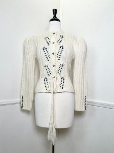 L to XL | 1980's Vintage Tyrolean-Style Floral Knit Cardigan by C & A