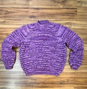 Kids Size 7-8 | 1980's Vintage HAND KNIT Purple and Pink Space Dye Sweater