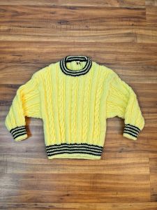 Toddler Size 4T | 1980's Vintage HAND KNIT Yellow and Navy Cable knit Sweater - Fashionconstellate.com