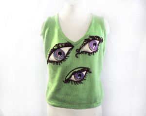 Surreal Eyes Knit Top - Y2K Designer Alexander Serafimov Green Wool Lavender Purple Embroidered Eyes