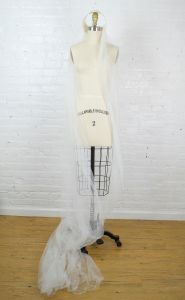 long wedding veil . vintage 1960s cathedral veil with lace and bridal cap hippie style - Fashionconstellate.com