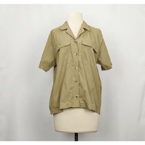 80s Blouse Brown Short Sleeve Cotton Cabincore by Lizsport| Vintage Misses S