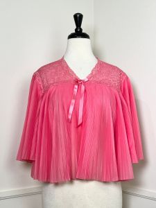 Medium | 1960's Vintage Pleated Coral Nylon Bed Jacket by Vanity Fair