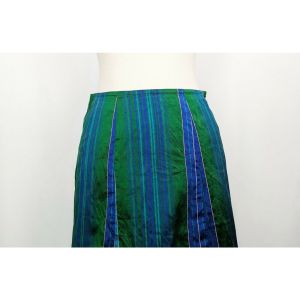 90s Skirt Green Blue Purple Stripe Silk Straight by Anna Sui | Vintage Misses 6 - Fashionconstellate.com