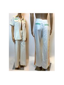 70s Mod Safari Pant & Jacket Set | Blouse and High Waisted Flares Bell Bottoms | W 28'' x L 32''